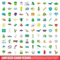 Ensemble de 100 icônes de soins écologiques, style dessin animé vecteur