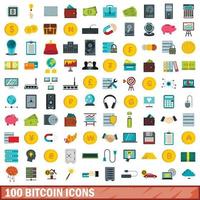 Ensemble de 100 icônes bitcoin, style plat vecteur