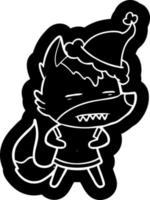 icône de dessin animé d'un loup montrant des dents portant un bonnet de noel vecteur