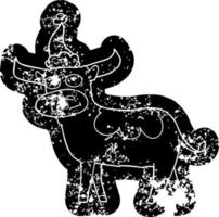 icône de dessin animé en détresse d'un taureau portant un bonnet de noel vecteur
