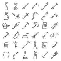 jeu d'icônes d'outils de jardinage de ferme, style de contour vecteur