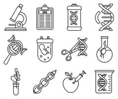 ensemble d'icônes de génie génétique adn, style de contour vecteur