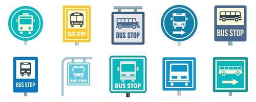 jeu d'icônes d'arrêt de bus, style plat vecteur