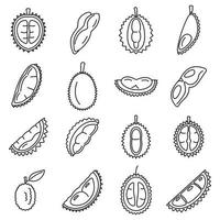jeu d'icônes de fruits durian, style de contour vecteur