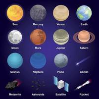 jeu d'icônes de planètes, style isométrique vecteur