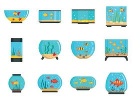 jeu d'icônes d'aquarium, style plat vecteur