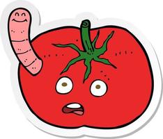 autocollant d'une tomate de dessin animé avec un ver vecteur