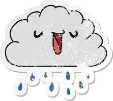 autocollant en détresse dessin animé kawaii météo nuage de pluie vecteur