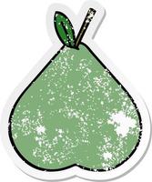 autocollant en détresse d'une poire verte de dessin animé mignon vecteur