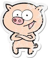 autocollant en détresse d'un dessin animé de cochon joyeux vecteur