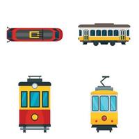 jeu d'icônes de tram, style plat vecteur