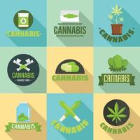 ensemble de logo de plante de cannabis, style plat vecteur