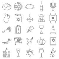 jeu d'icônes de vacances de hanukkah, style de contour vecteur