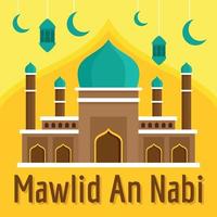 mawlid un fond de concept nabi, style plat vecteur