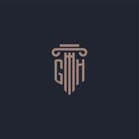 monogramme de logo initial gh avec un design de style pilier pour un cabinet d'avocats et une société de justice vecteur