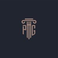 pg monogramme de logo initial avec un design de style pilier pour un cabinet d'avocats et une société de justice vecteur