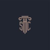 sc monogramme de logo initial avec un design de style pilier pour un cabinet d'avocats et une société de justice vecteur