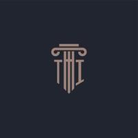 monogramme de logo initial ti avec un design de style pilier pour un cabinet d'avocats et une société de justice vecteur