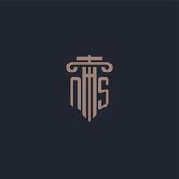 monogramme de logo initial ns avec un design de style pilier pour un cabinet d'avocats et une société de justice vecteur