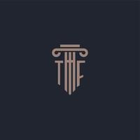 monogramme de logo initial tf avec un design de style pilier pour un cabinet d'avocats et une société de justice vecteur