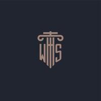 ws monogramme de logo initial avec un design de style pilier pour un cabinet d'avocats et une société de justice vecteur