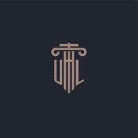 monogramme de logo initial ul avec un design de style pilier pour un cabinet d'avocats et une société de justice vecteur