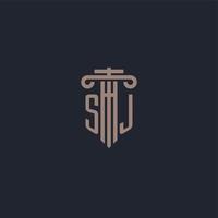 monogramme de logo initial sj avec un design de style pilier pour un cabinet d'avocats et une société de justice vecteur
