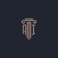 monogramme de logo initial ai avec un design de style pilier pour un cabinet d'avocats et une société de justice vecteur