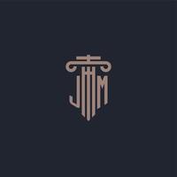 monogramme de logo initial jm avec un design de style pilier pour un cabinet d'avocats et une société de justice vecteur