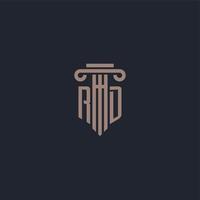 rd monogramme de logo initial avec un design de style pilier pour un cabinet d'avocats et une société de justice vecteur