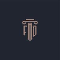 monogramme de logo initial fd avec un design de style pilier pour un cabinet d'avocats et une société de justice vecteur