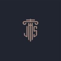 monogramme de logo initial js avec un design de style pilier pour un cabinet d'avocats et une société de justice vecteur