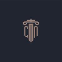 cn monogramme de logo initial avec un design de style pilier pour un cabinet d'avocats et une société de justice vecteur