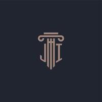 monogramme de logo initial ji avec un design de style pilier pour un cabinet d'avocats et une société de justice vecteur