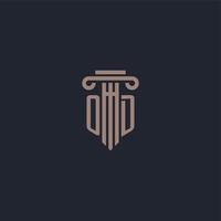 monogramme de logo initial od avec un design de style pilier pour un cabinet d'avocats et une société de justice vecteur