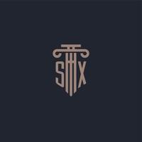 monogramme de logo initial sx avec un design de style pilier pour un cabinet d'avocats et une société de justice vecteur