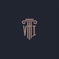 vi monogramme de logo initial avec un design de style pilier pour un cabinet d'avocats et une société de justice vecteur