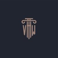 monogramme de logo initial vw avec un design de style pilier pour un cabinet d'avocats et une société de justice vecteur