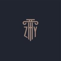 monogramme de logo initial zy avec un design de style pilier pour un cabinet d'avocats et une société de justice vecteur