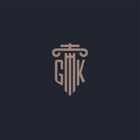 monogramme de logo initial gk avec un design de style pilier pour un cabinet d'avocats et une société de justice vecteur