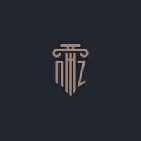 monogramme de logo initial nz avec un design de style pilier pour un cabinet d'avocats et une société de justice vecteur