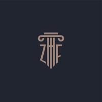 monogramme de logo initial zf avec un design de style pilier pour un cabinet d'avocats et une société de justice vecteur