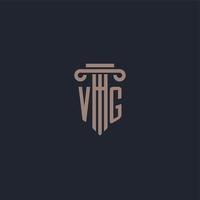 monogramme de logo initial vg avec un design de style pilier pour un cabinet d'avocats et une société de justice vecteur