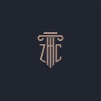 monogramme du logo initial zc avec un design de style pilier pour un cabinet d'avocats et une société de justice vecteur