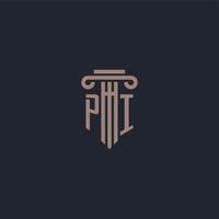 monogramme de logo initial pi avec un design de style pilier pour un cabinet d'avocats et une société de justice vecteur