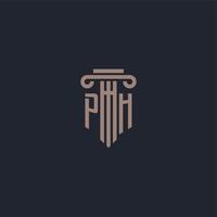 monogramme de logo initial ph avec un design de style pilier pour un cabinet d'avocats et une société de justice vecteur