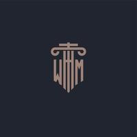 wm monogramme de logo initial avec un design de style pilier pour un cabinet d'avocats et une société de justice vecteur