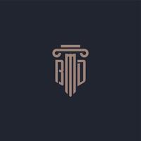 monogramme de logo initial bd avec un design de style pilier pour un cabinet d'avocats et une société de justice vecteur