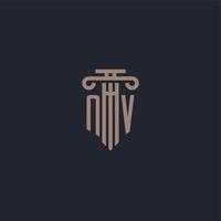 monogramme de logo initial nv avec un design de style pilier pour un cabinet d'avocats et une société de justice vecteur