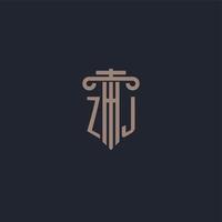 monogramme de logo initial zj avec un design de style pilier pour un cabinet d'avocats et une société de justice vecteur